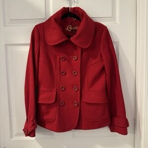 Guess Women's Wool Blend Double Breasted‎ Peacoat Jacket Military Red Size M
